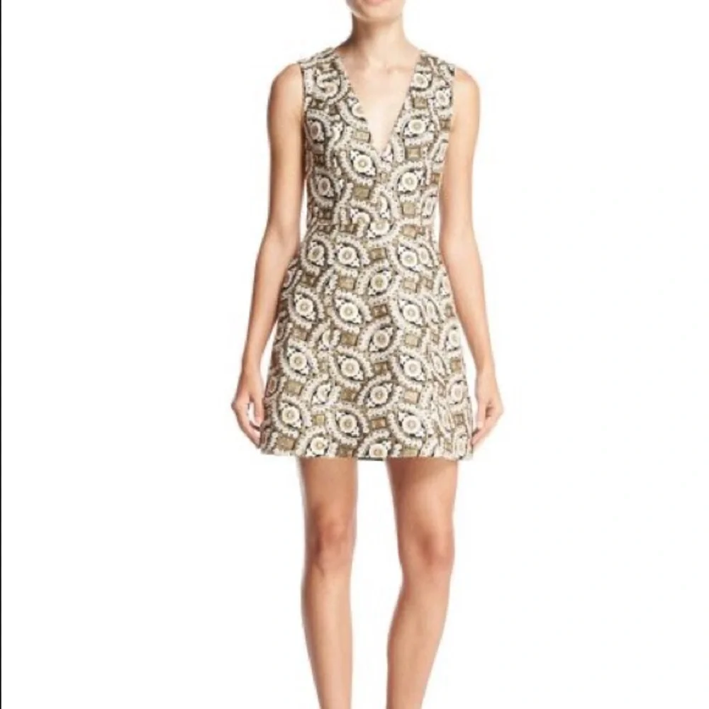 Alice + Olivia Patty Embroidered A-Line Dress in Black, Cream, Gold - Picture 1 of 5